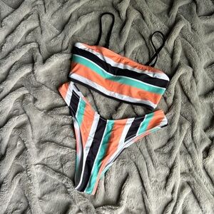 Cupshe Striped Bikini Set in Orange, Green, white and Black size M